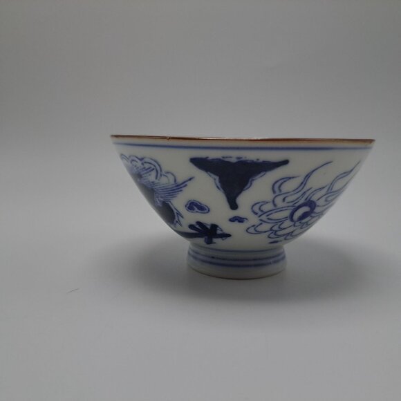 Oriental Asian Ceramic Rice Bowl Blue Dragon Hand Painted Collectible - Picture 3 of 11